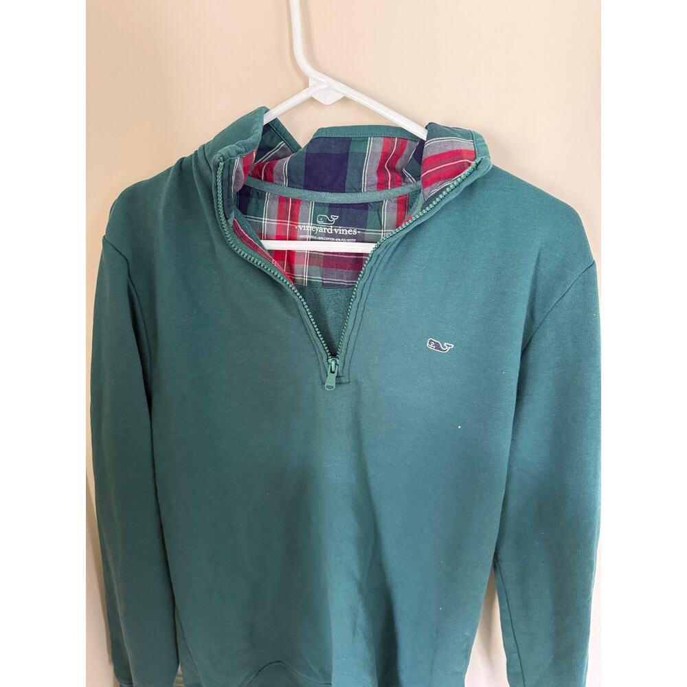Vineyard Vines | Green Statement Christmas Plaid Collar Preppy Quarter Zip Sz S - Picture 3 of 8